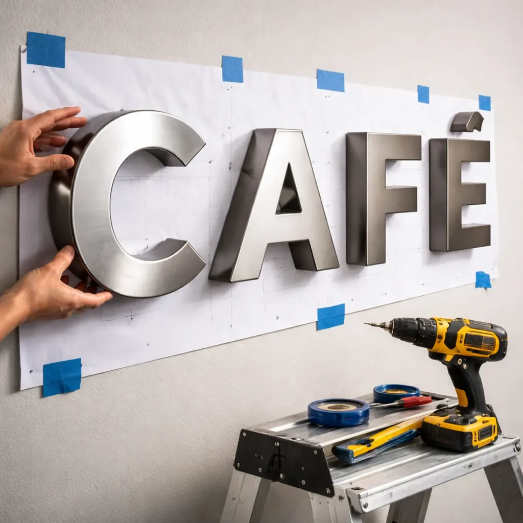 Instalación deletras corporeas con plantilla