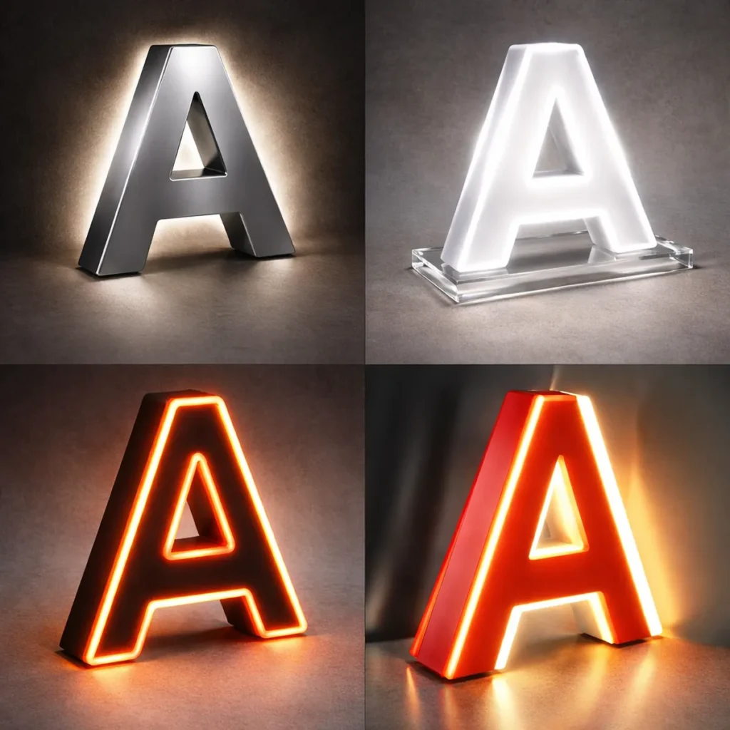 letras corpóreas iluminadas